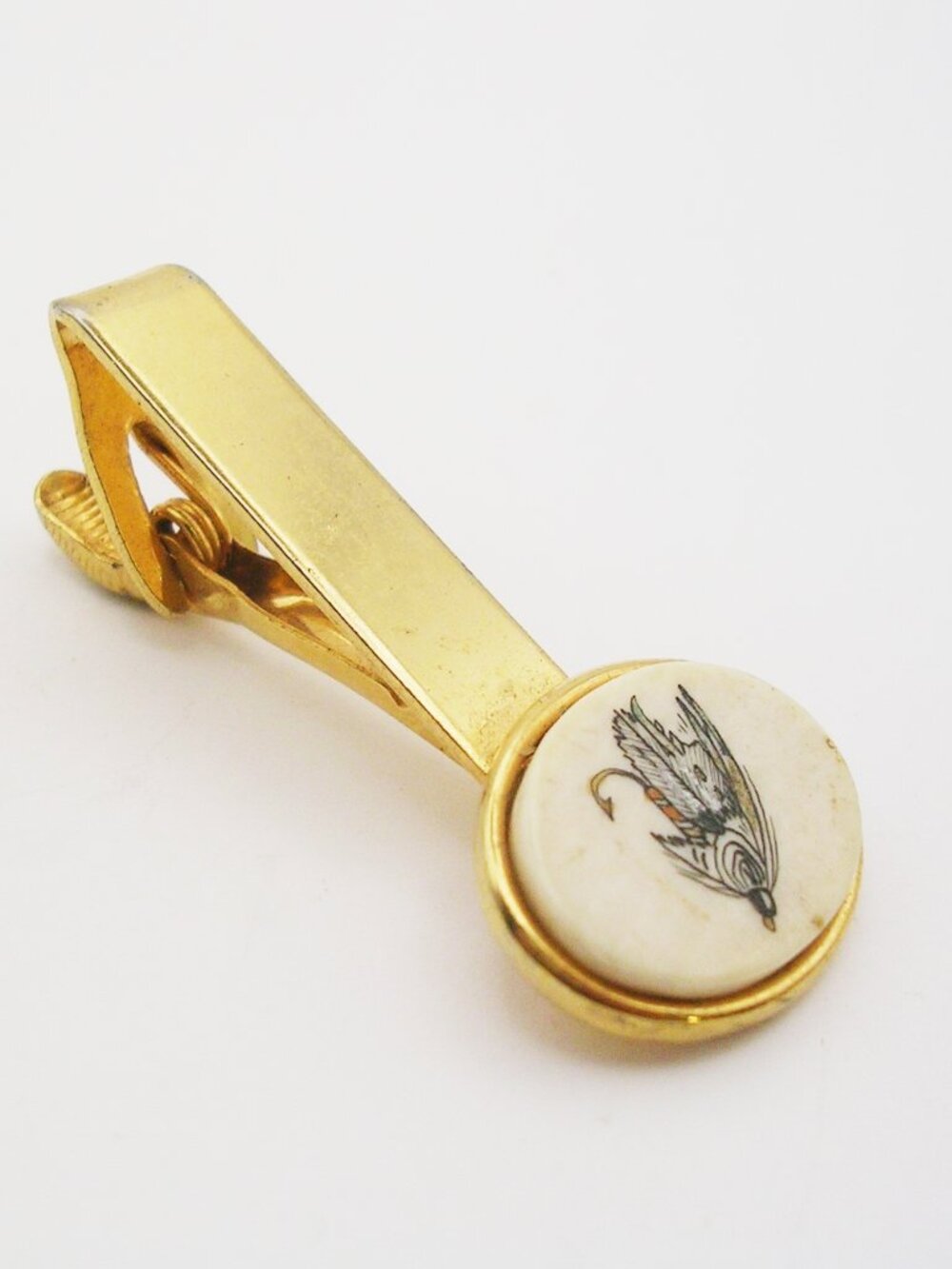 Vintage Tie Clip Bar Scrimshaw Style Fly Fishing Hook Man's Formal Wear